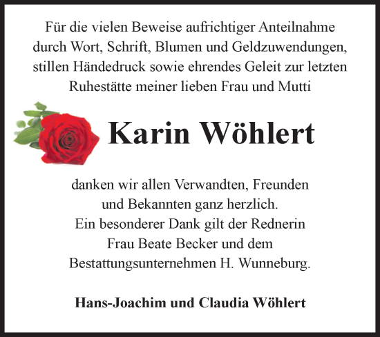 Traueranzeige von Karin Wöhlert von Volksstimme Magdeburg
