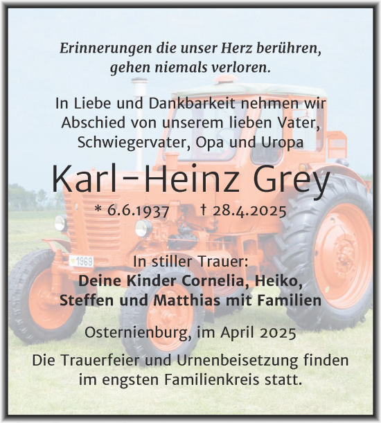 Traueranzeige von Karl-Heinz Grey von Trauerkombi Köthen
