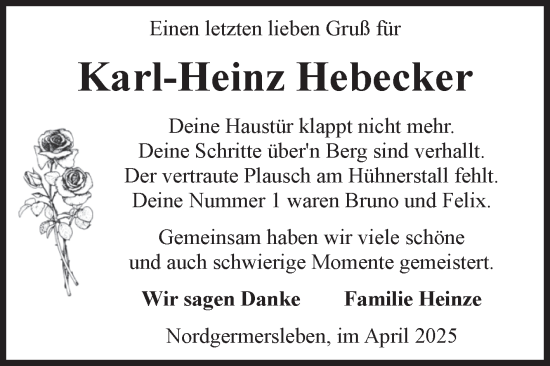 Traueranzeige von Karl-Heinz Hebecker von Volksstimme Haldensleben/Wolmirstedt