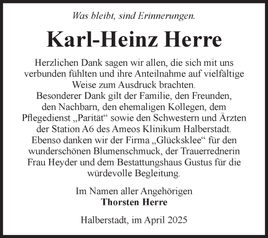 Traueranzeige von Karl-Heinz Herre von Volksstimme Halberstadt