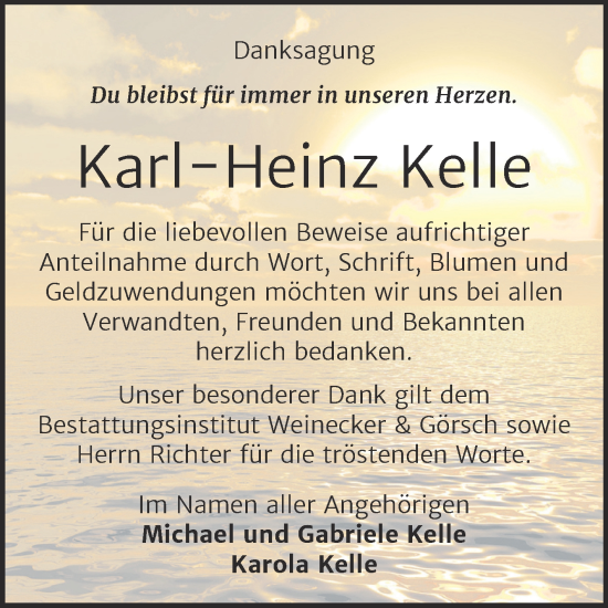 Traueranzeige von Karl-Heinz Kelle von Trauerkombi Bernburg