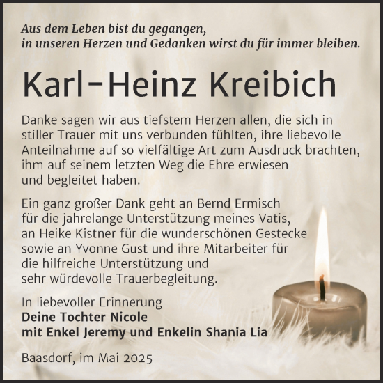 Traueranzeige von Karl-Heinz Kreibich von Trauerkombi Köthen