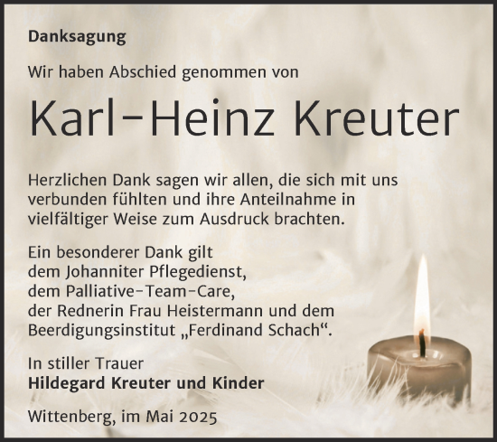 Traueranzeige von Karl-Heinz Kreuter von Trauerkombi Wittenberg
