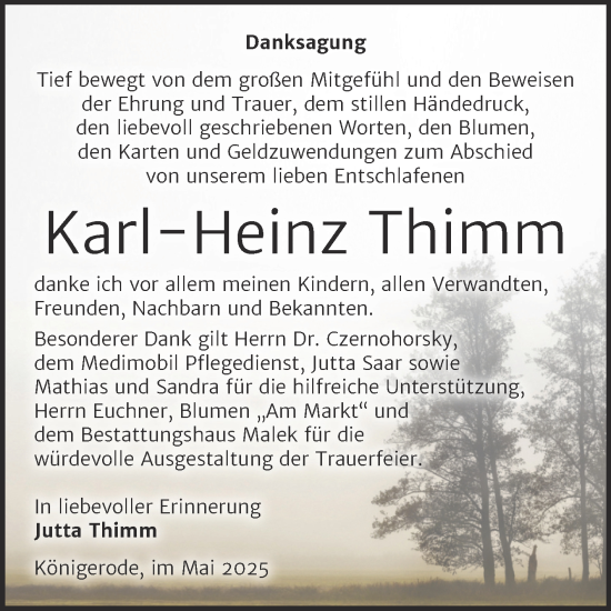 Traueranzeige von Karl-Heinz Thimm von Trauerkombi Quedlinburg