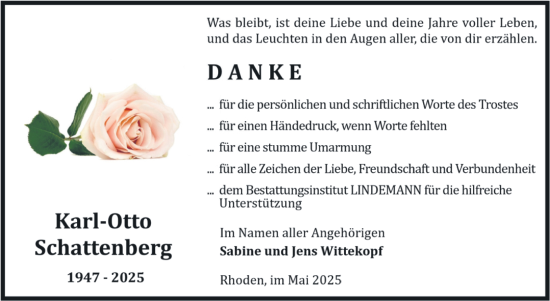 Traueranzeige von Karl-Otto Schattenberg von Volksstimme Halberstadt