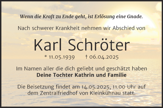 Traueranzeige von Karl Schröter von Trauerkombi Dessau