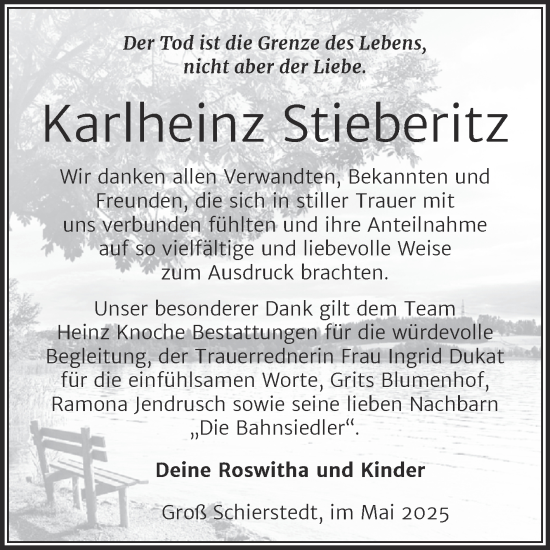 Traueranzeige von Karlheinz Stieberitz von Trauerkombi Aschersleben