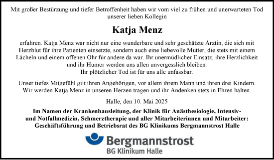 Traueranzeige von Katja Menz von Mitteldeutsche Zeitung Halle/Saalkreis