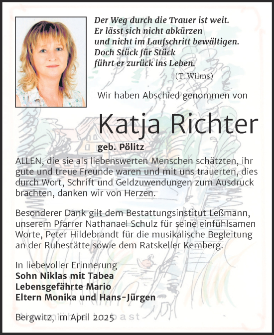 Traueranzeige von Katja Richter von Trauerkombi Wittenberg