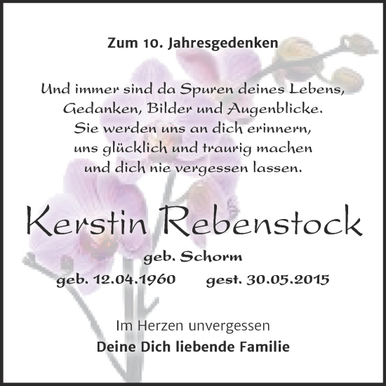 Traueranzeige von Kerstin Rebenstock von Trauerkombi Sangerhausen
