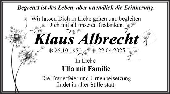 Traueranzeige von Klaus Albrecht von Trauerkombi Dessau