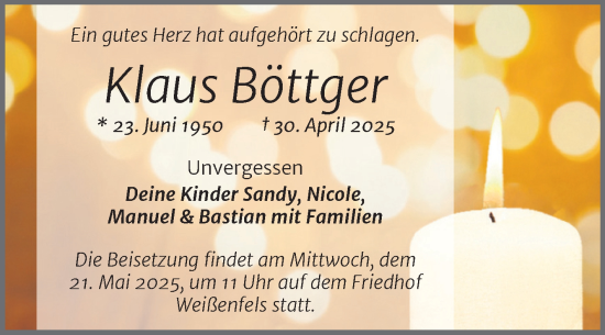 Traueranzeige von Klaus Böttger von Trauerkombi Weißenfels