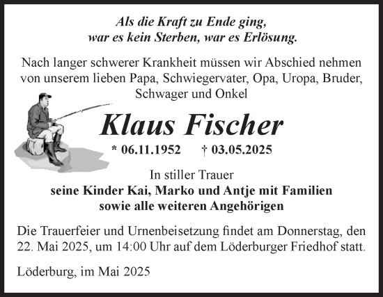 Traueranzeige von Klaus Fischer von Volksstimme Staßfurt