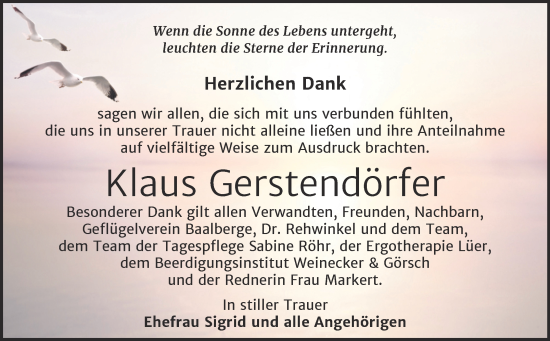 Traueranzeige von Klaus Gerstendörfer von Trauerkombi Bernburg