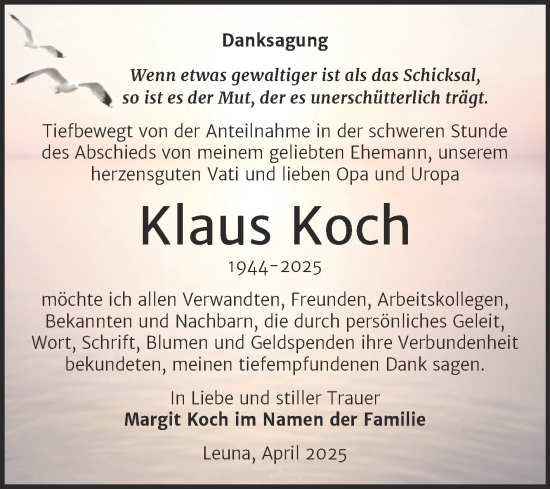 Traueranzeige von Klaus Koch von Trauerkombi Merseburg