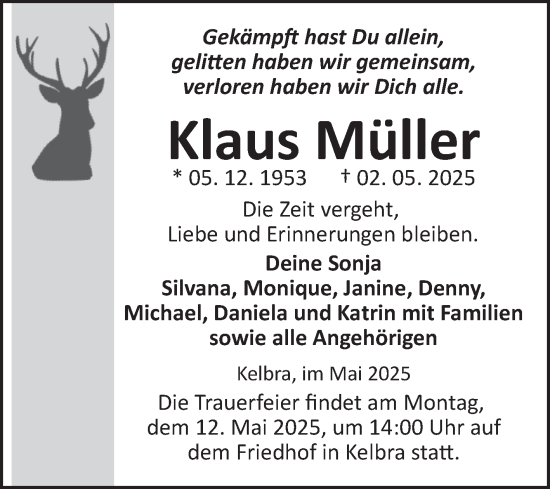 Traueranzeige von Klaus Müller von Trauerkombi Sangerhausen