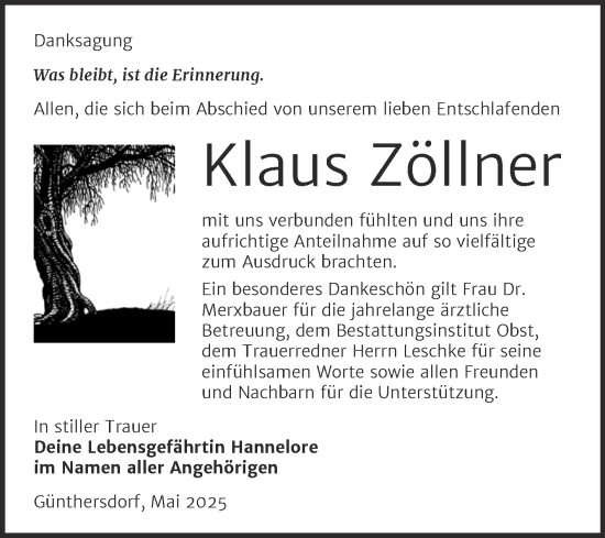 Traueranzeige von Klaus Zöllner von Trauerkombi Merseburg