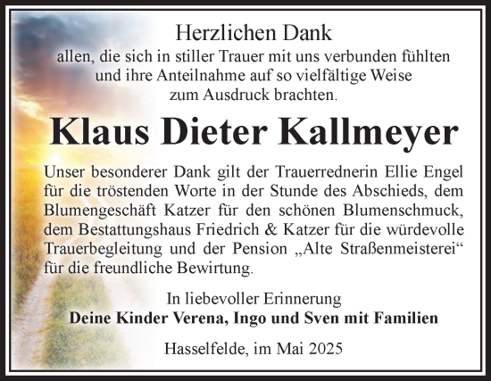 Traueranzeige von Klaus Dieter Kallmeyer von Volksstimme Wernigerode