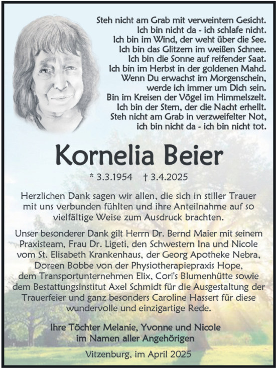 Traueranzeige von Kornelia Beier von Trauerkombi Merseburg