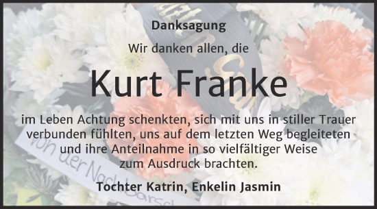 Traueranzeige von Kurt Franke von Trauerkombi Wittenberg
