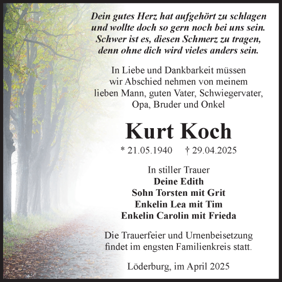 Traueranzeige von Kurt Koch von Volksstimme Staßfurt
