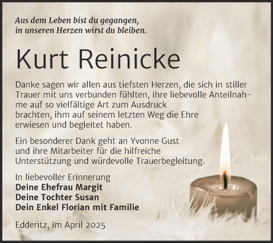 Traueranzeige von Kurt Reinicke von Trauerkombi Köthen