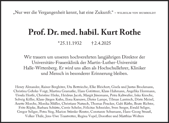 Traueranzeige von Kurt Rothe von Mitteldeutsche Zeitung Halle/Saalkreis