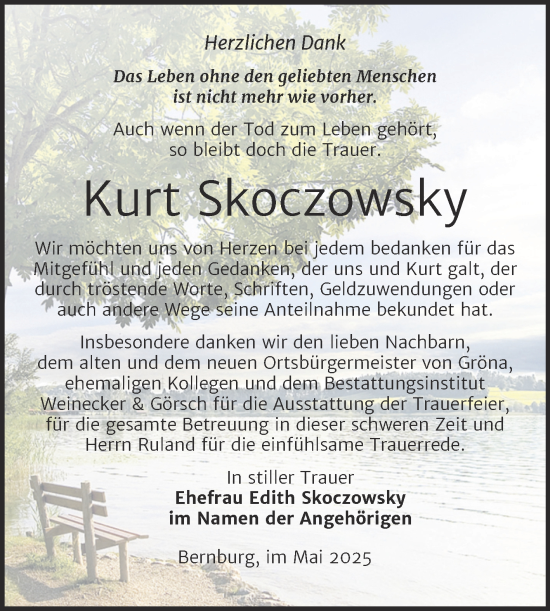 Traueranzeige von Kurt Skoczowsky von Trauerkombi Bernburg