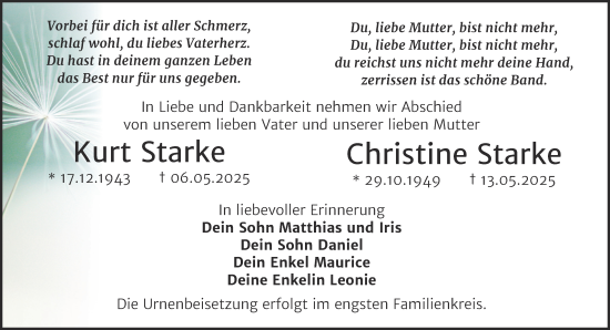 Traueranzeige von Kurt Starke von Trauerkombi Bitterfeld