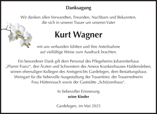 Traueranzeige von Kurt Wagner von Volksstimme Altmark West