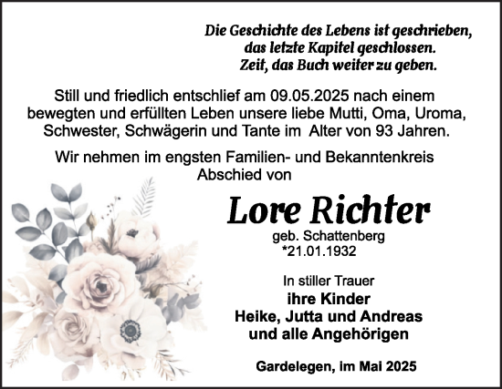 Traueranzeige von Lore Richfer von Volksstimme Altmark West