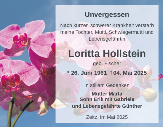 Traueranzeige von Loritta Hollstein von Trauerkombi Zeitz
