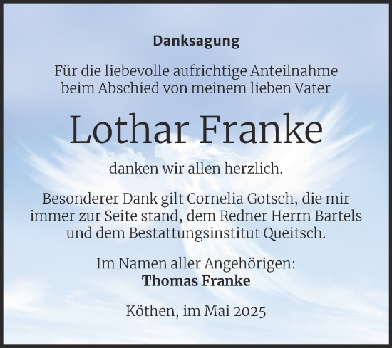 Traueranzeige von Lothar Franke von Trauerkombi Köthen
