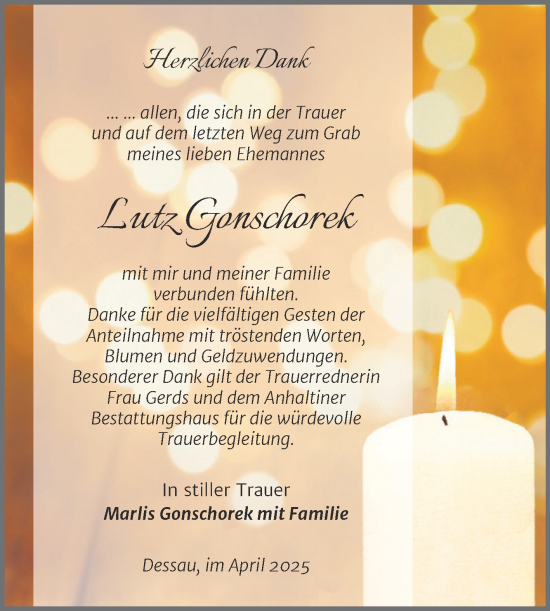 Traueranzeige von Lutz Gonschorek von Trauerkombi Dessau