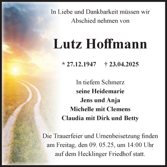 Traueranzeige von Lutz Hoffmann 