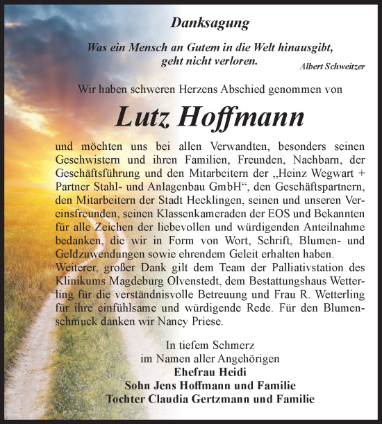 Traueranzeige von Lutz Hoffmann 