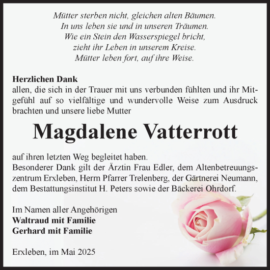 Traueranzeige von Magdalene Vatterrott von Volksstimme Haldensleben/Wolmirstedt