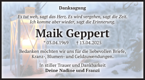 Traueranzeige von Maik Geppert von Volksstimme Burg/Genthin