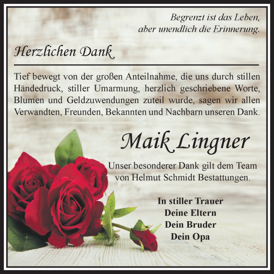 Traueranzeige von Maik Lingner von Volksstimme Schönebeck