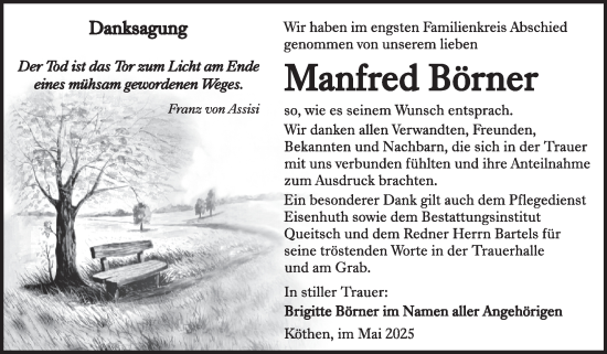 Traueranzeige von Manfred Börner von Trauerkombi Köthen