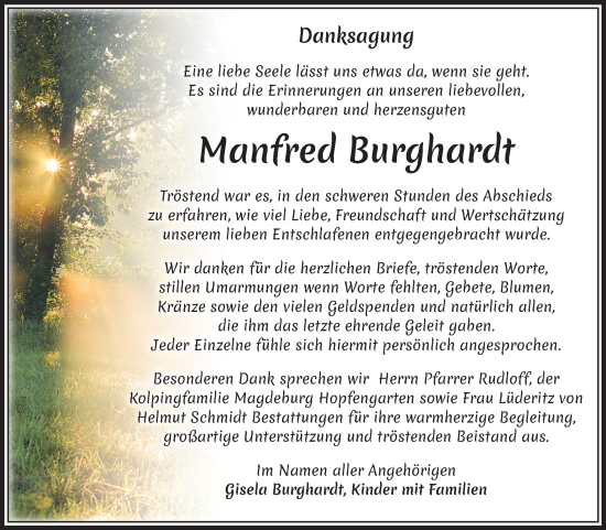 Traueranzeige von Manfred Burghardt von Volksstimme Magdeburg
