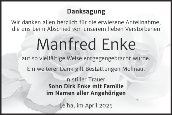 Traueranzeige von Manfred Enke von Trauerkombi Merseburg