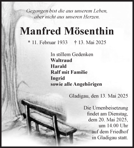 Traueranzeige von Manfred Mösenthin von Volksstimme Altmark Ost
