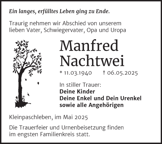 Traueranzeige von Manfred Nachtwei von Trauerkombi Köthen