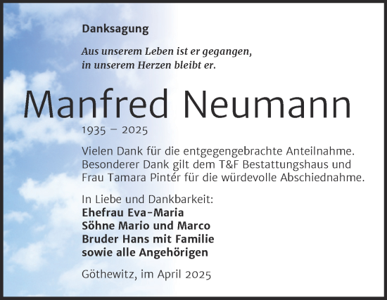 Traueranzeige von Manfred Neumann von Trauerkombi Weißenfels