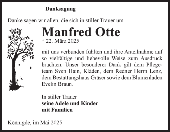 Traueranzeige von Manfred Otte von Volksstimme Altmark Ost