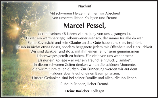 Traueranzeige von Marcel Pessel von Volksstimme Haldensleben/Wolmirstedt