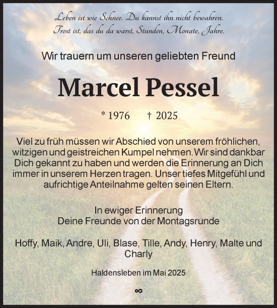 Traueranzeige von Marcel Pessel von Volksstimme Haldensleben/Wolmirstedt