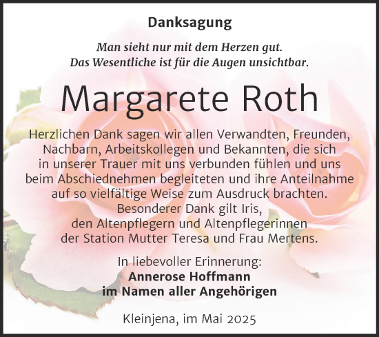 Traueranzeige von Margarete Roth von Super Sonntag Naumburg/Nebra
