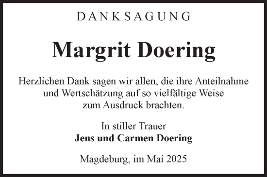 Traueranzeige von Margrit Doering von Volksstimme Magdeburg
